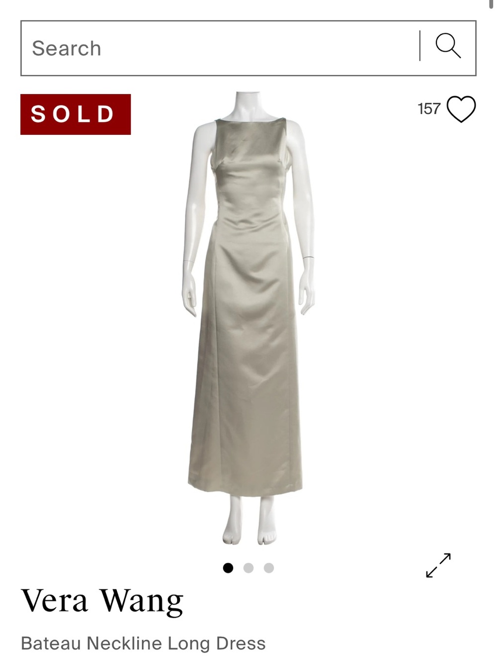 Vera Wang Silver-Cream  Bateau Neckline Long Dress